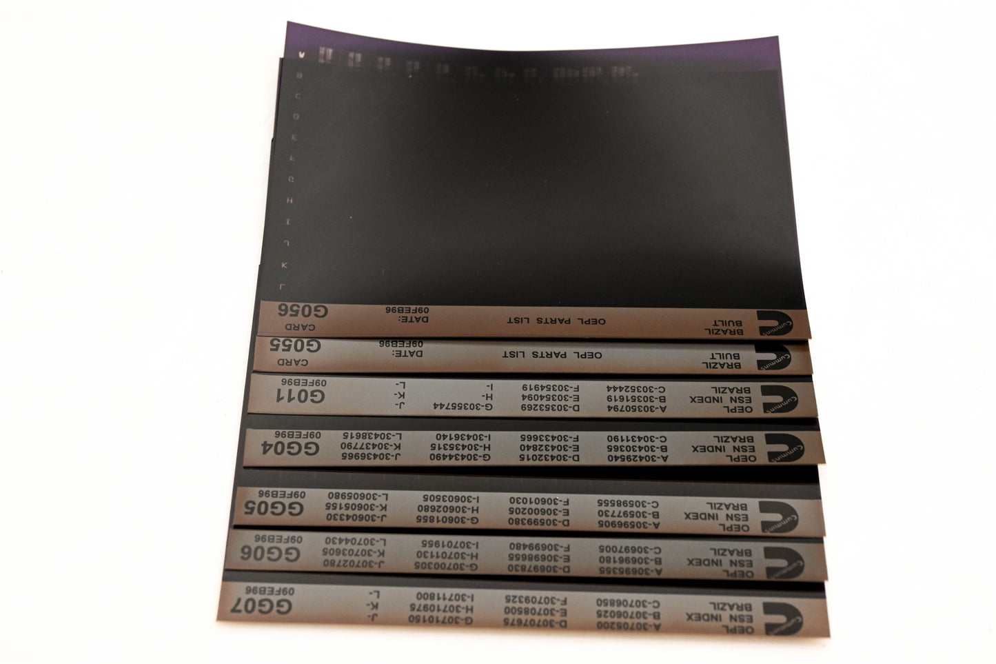 Cummins G011, GG04, G056 1996 Brazil OEPL Parts List & ESN Index Lot Of 7 Microfiche NOS