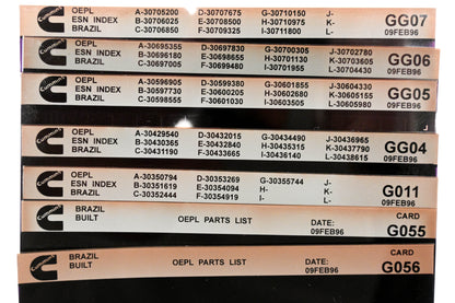 Cummins G011, GG04, G056 1996 Brazil OEPL Parts List & ESN Index Lot Of 7 Microfiche NOS