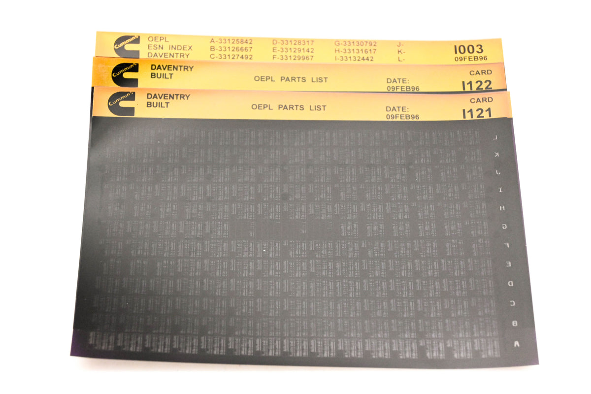 Cummins I003, I121, I122 1996 Daventry OEPL Parts List & ESN Index Lot of 3 Microfiche NOS