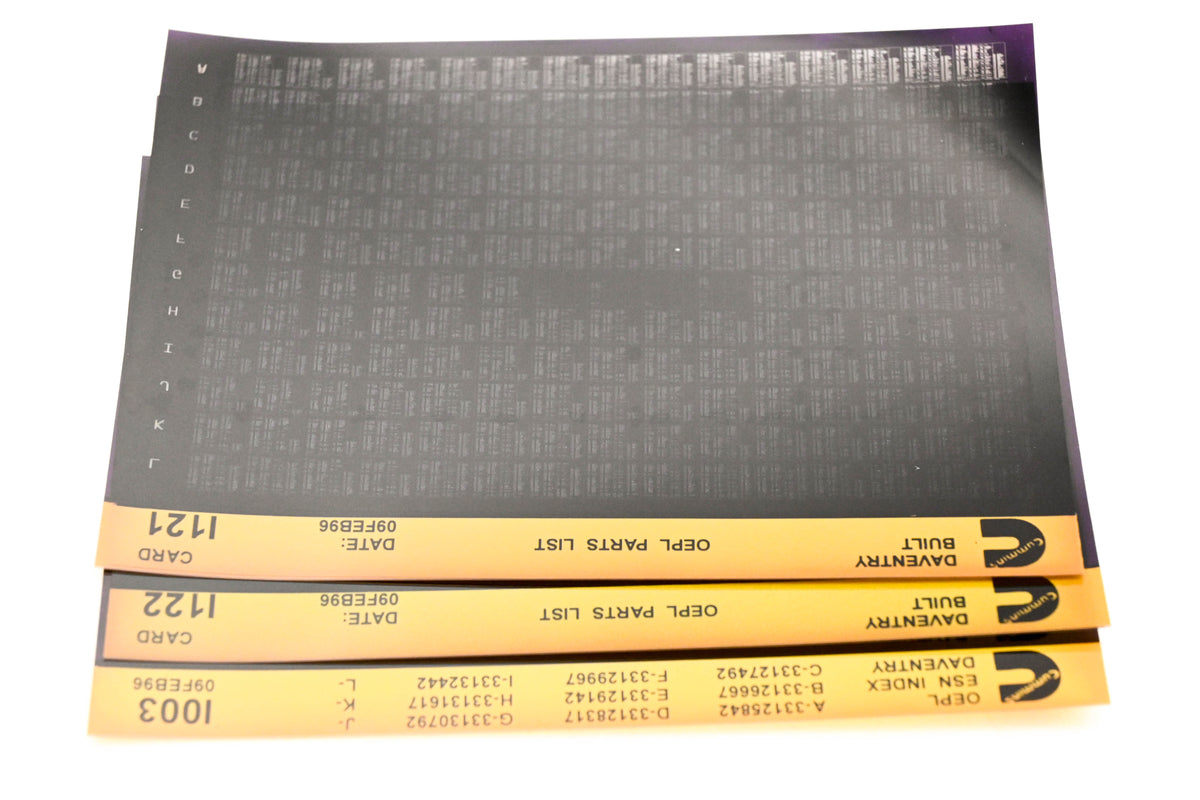 Cummins I003, I121, I122 1996 Daventry OEPL Parts List & ESN Index Lot of 3 Microfiche NOS