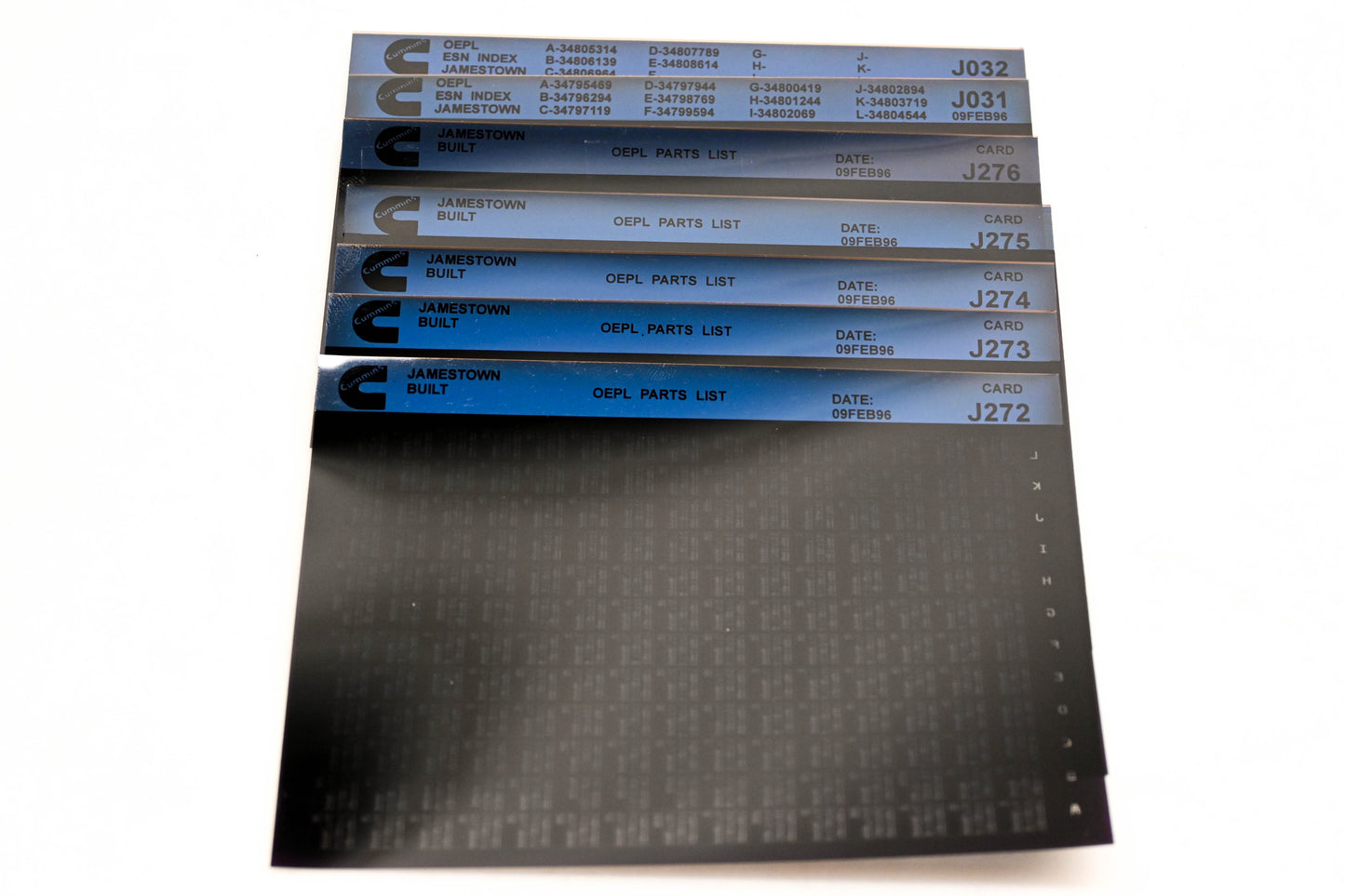Cummins J031, J272, J276 1996 Jamestown OEPL Parts List & ESN Index Lot Of 7 Microfiche NOS