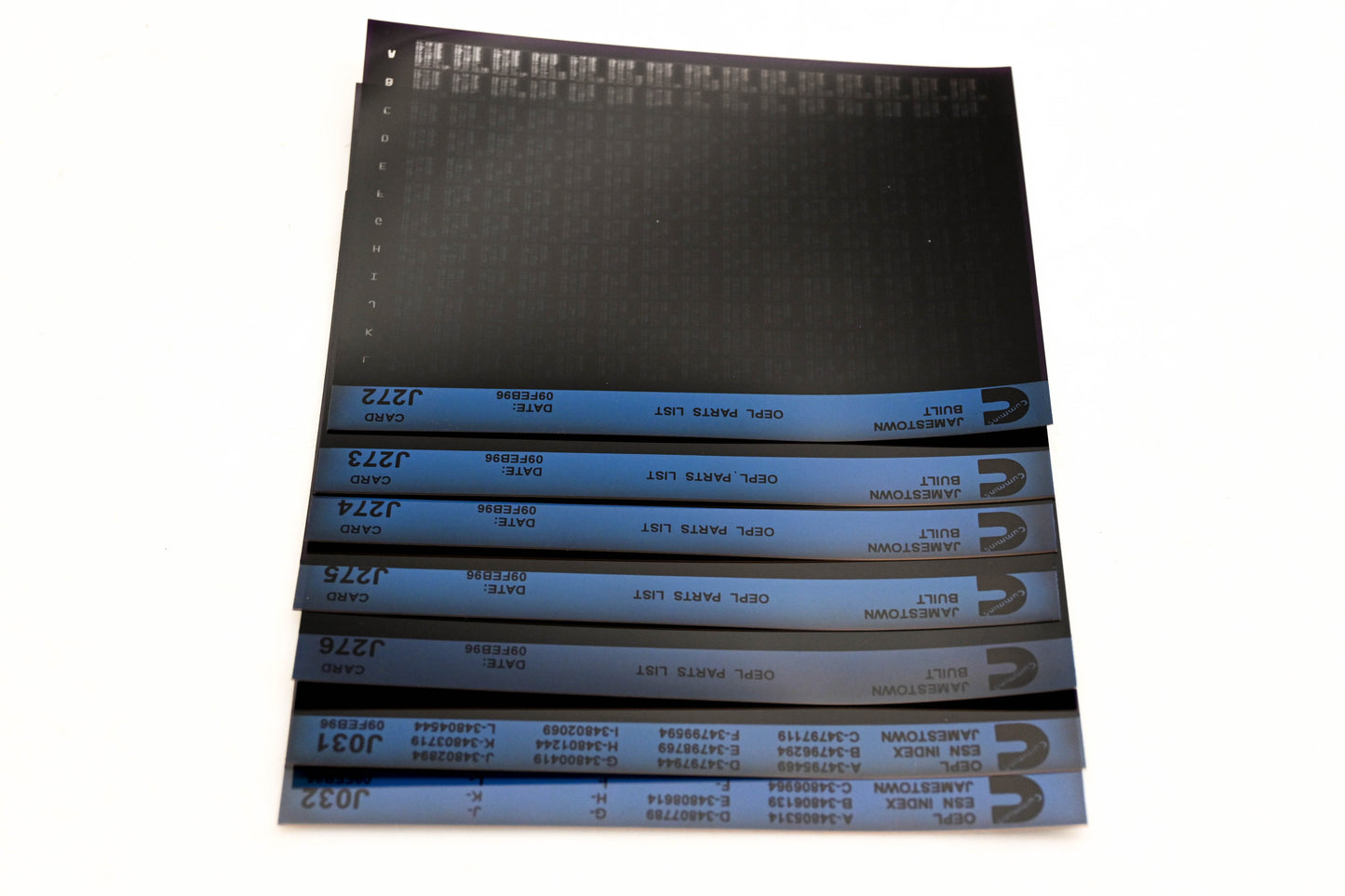 Cummins J031, J272, J276 1996 Jamestown OEPL Parts List & ESN Index Lot Of 7 Microfiche NOS
