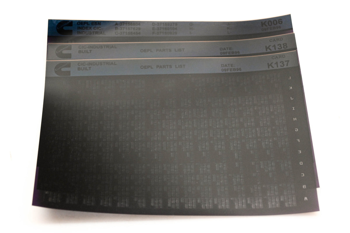 Cummins K006, K137, K138 1996 CIC Industrial OEPL Parts List & ESN Index Lot of 3 Microfiche NOS