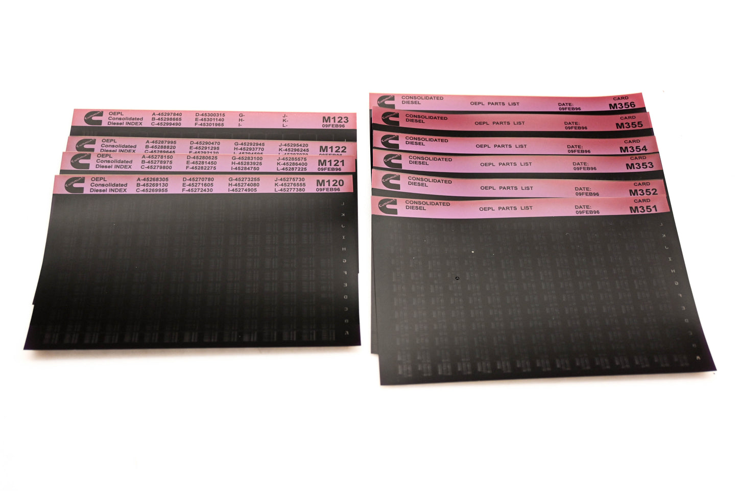 Cummins M120, M351, M356 1996 Consolidated Diesel OEPL Parts List & ESN Index Lot Of 10 Microfiche NOS
