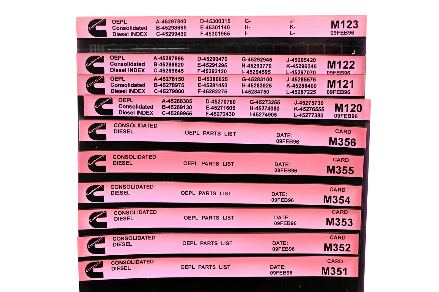 Cummins M120, M351, M356 1996 Consolidated Diesel OEPL Parts List & ESN Index Lot Of 10 Microfiche NOS