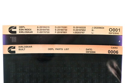 Cummins O001, 0006 1996 Kirloskar OEPL Parts List & ESN Index Microfiche Lot of 2 NOS