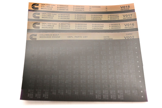 Cummins V002, V016, V018 1996 Columbus Midrange OEPL Parts List & ESN Index Lot Of 4 Microfiche NOS