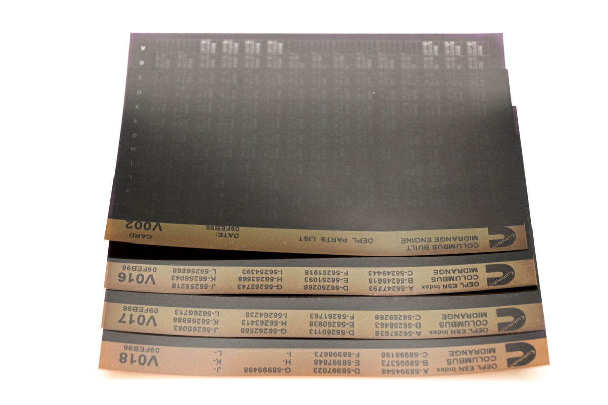 Cummins V002, V016, V018 1996 Columbus Midrange OEPL Parts List & ESN Index Lot Of 4 Microfiche NOS