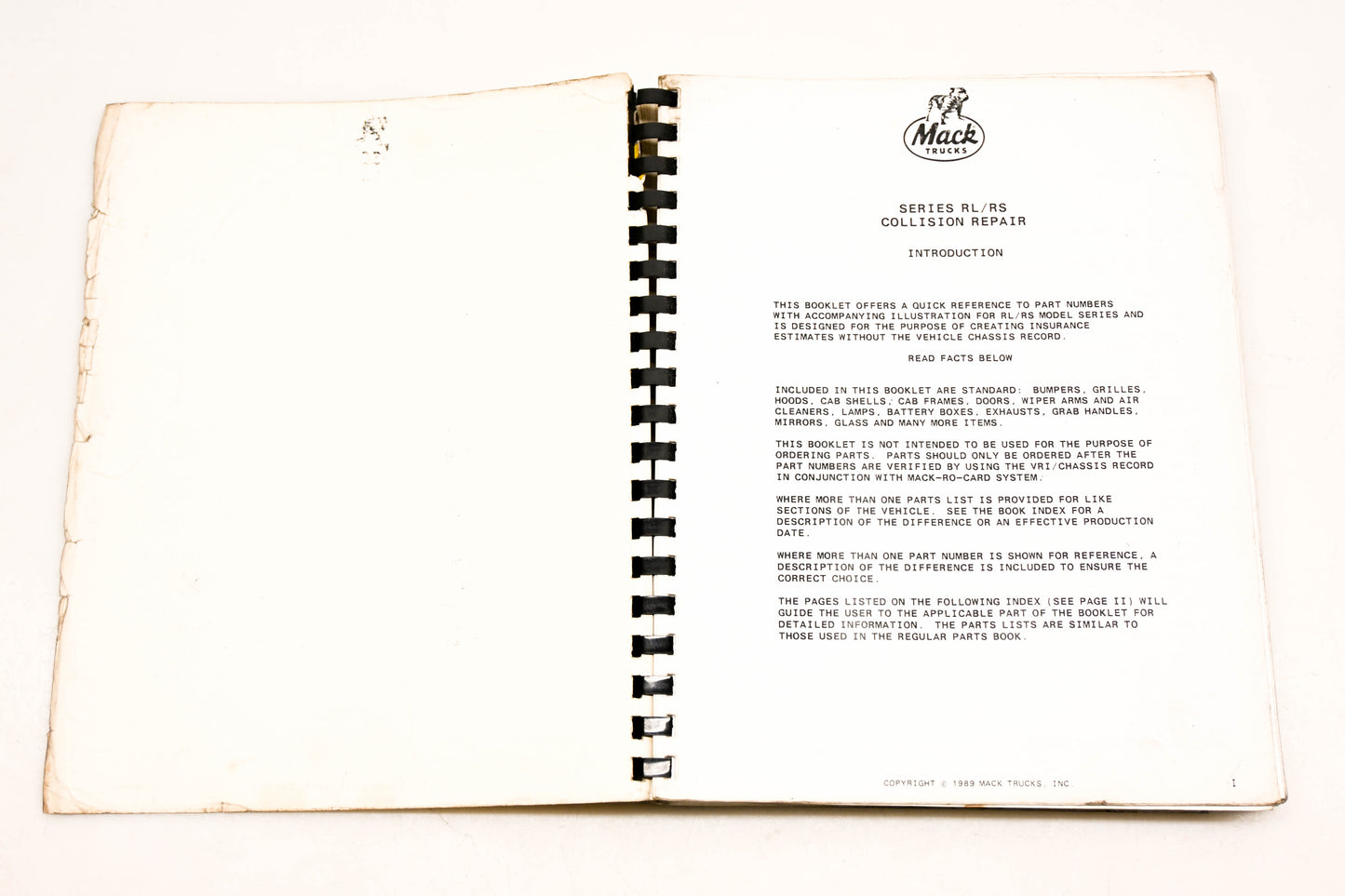 Mack DP036-10 1989 RL/RS Series Collision Repair Book