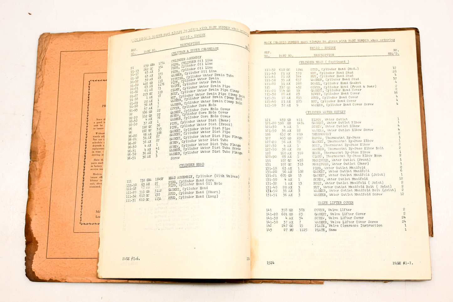 Mack 1524 1946 Model LFT - EN510 Parts List Manual