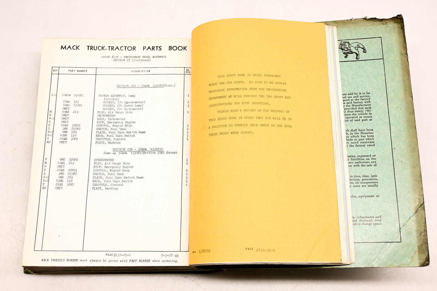 Mack 2646 1958 Model N42P/N42T Parts List Manual