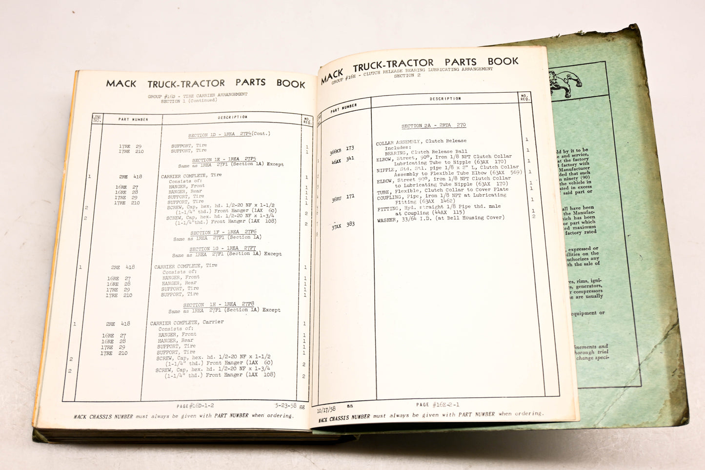 Mack 2646 1958 Model N42P/N42T Parts List Manual