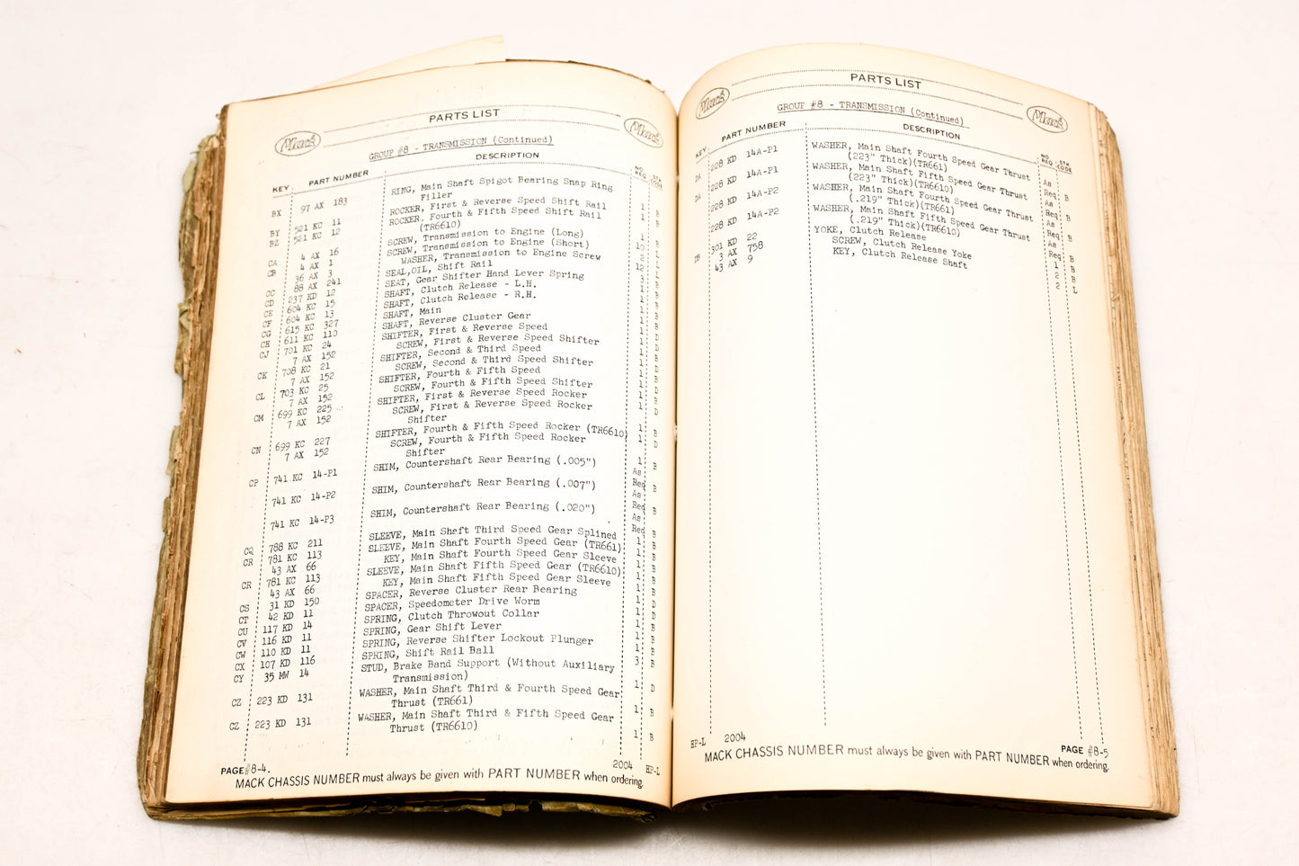 Mack 2009 1950 Model A40S Parts List Manual