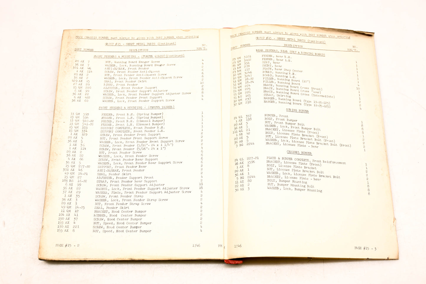 Mack 1746 1949 Fire Apparatus L19/L85/L95/L125 - ENF707A Parts List Manual
