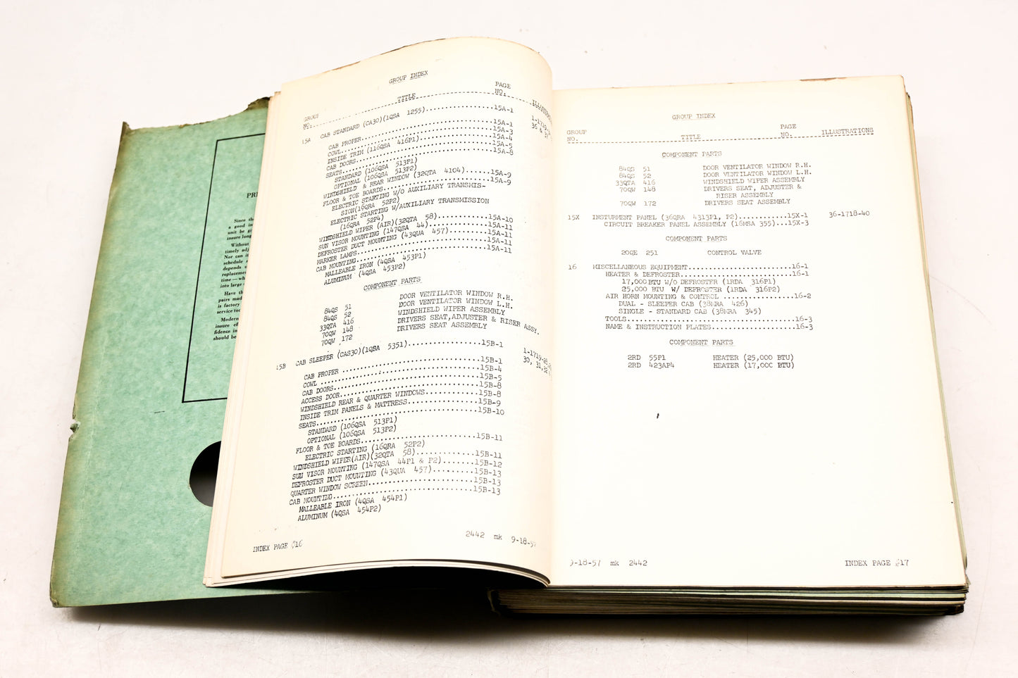 Mack 2442 1957 Model B-72T/LT/S/LS/LST Parts List Manual