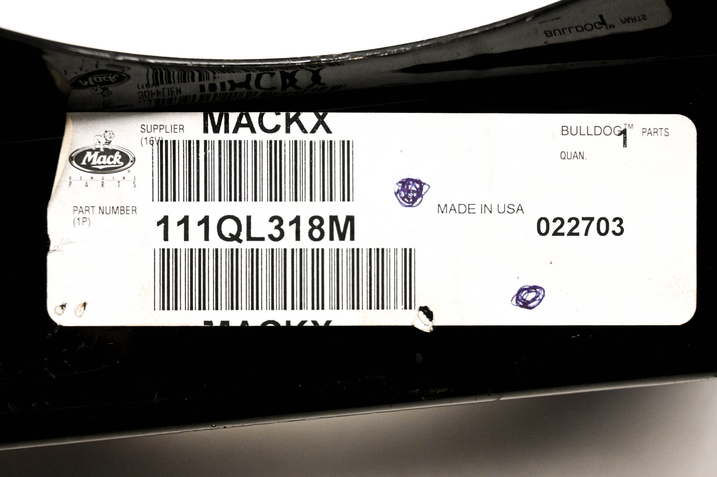 Mack 111QL318M License Plate Bracket NOS