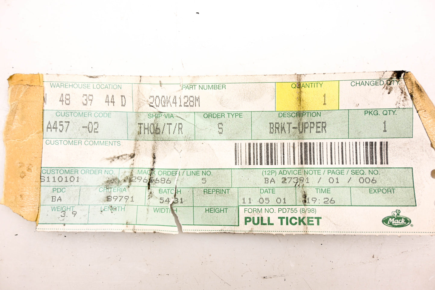 Mack 20QK4128M, 58692C Upper Shock Bracket Assembly NOS
