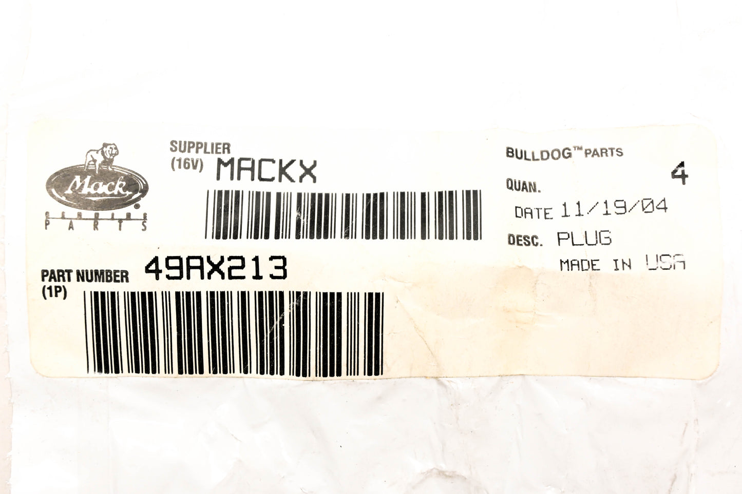 Mack 49AX213 Plugs Qty 4 NOS