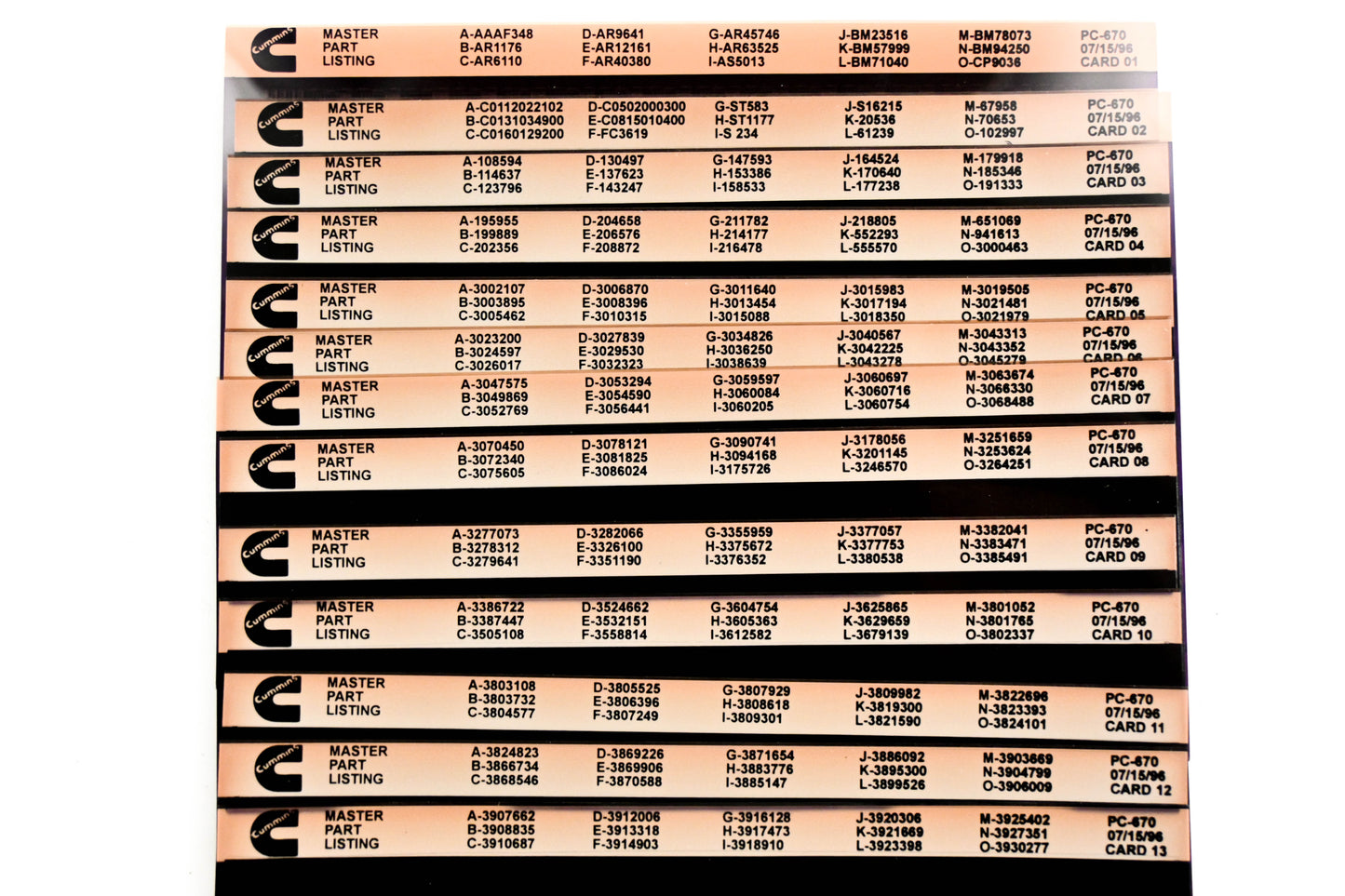 Cummins WZ019-137 1996 PC-670 Master Parts Listing Lot Of 13 Microfiche NOS