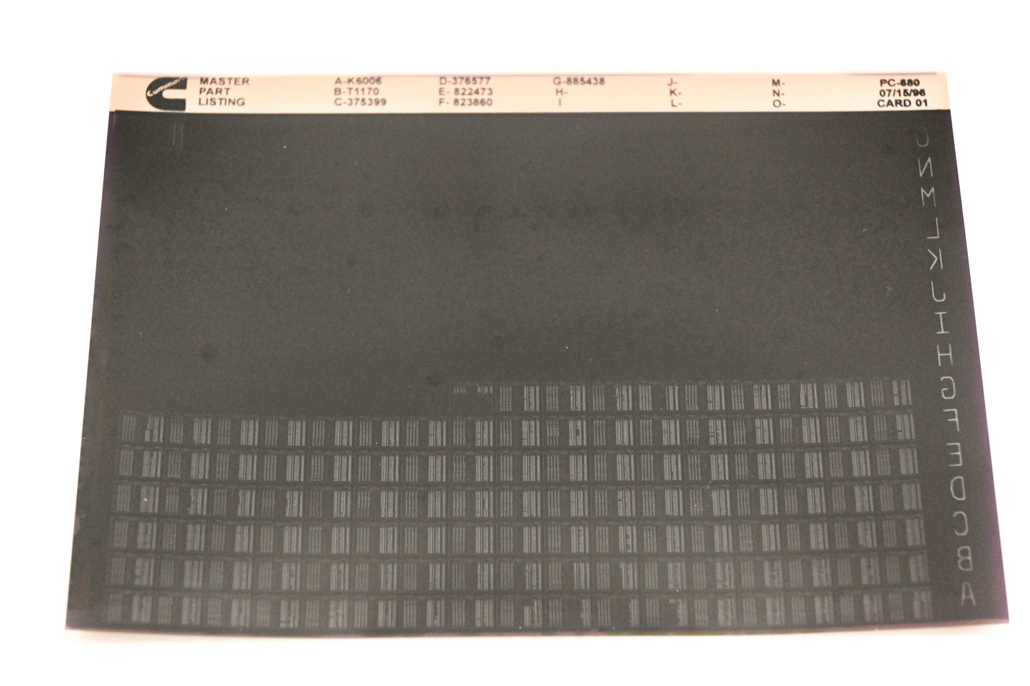 Cummins WZ019-138 1996 PC-680 Master Part Listing Microfiche NOS