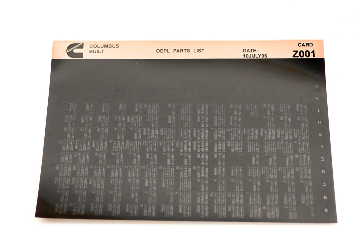 Cummins Z001 1996 Columbus OEPL Parts List Microfiche NOS