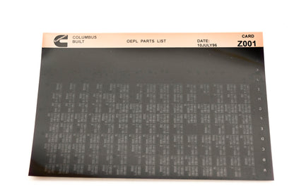 Cummins Z001 1996 Columbus OEPL Parts List Microfiche NOS