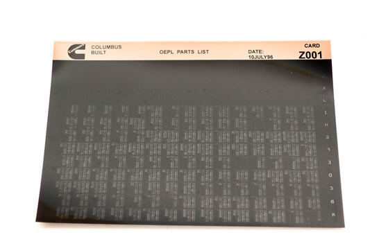 Cummins Z001 1996 Columbus OEPL Parts List Microfiche NOS