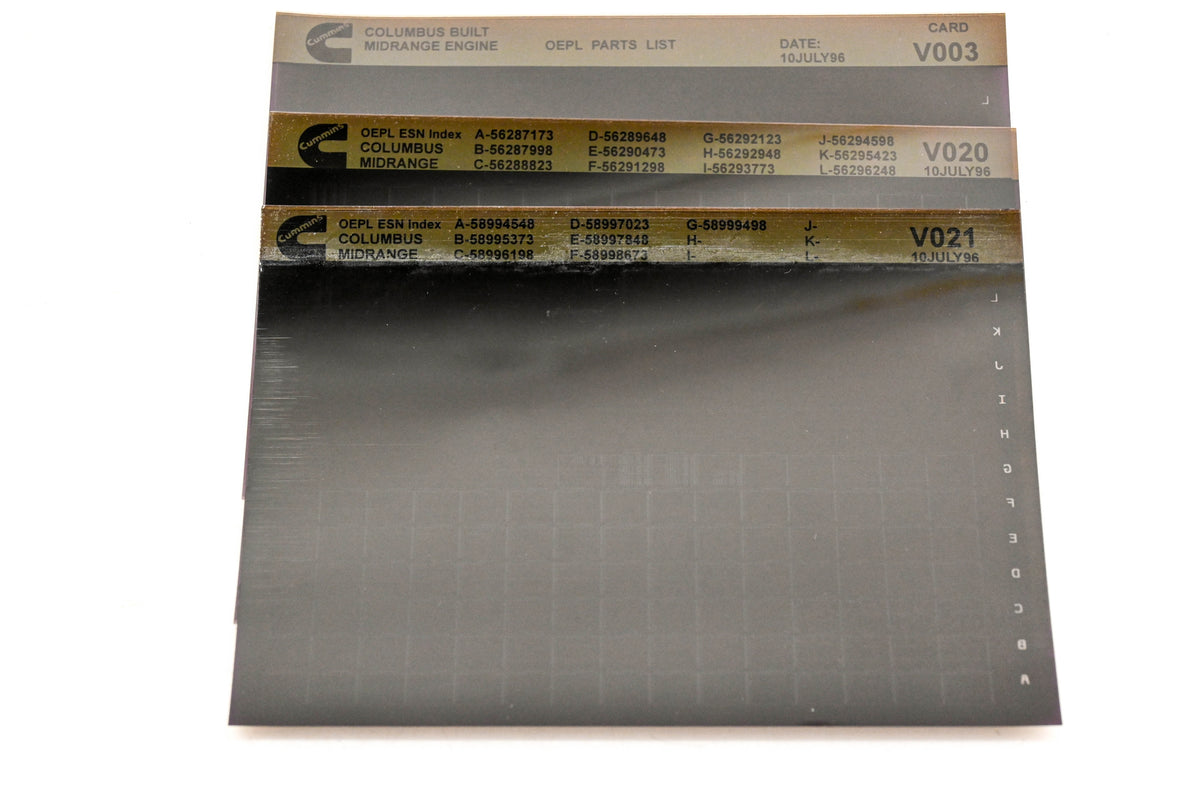 Cummins V003, V020, V021 1996 Columbus Midrange OEPL Part List & ESN Index Lot Of 3 Microfiche NOS