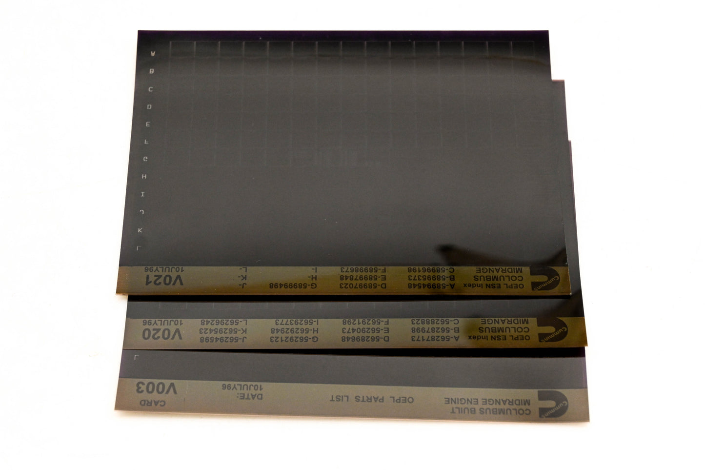 Cummins V003, V020, V021 1996 Columbus Midrange OEPL Part List & ESN Index Lot Of 3 Microfiche NOS