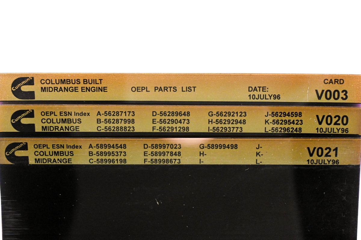 Cummins V003, V020, V021 1996 Columbus Midrange OEPL Part List & ESN Index Lot Of 3 Microfiche NOS