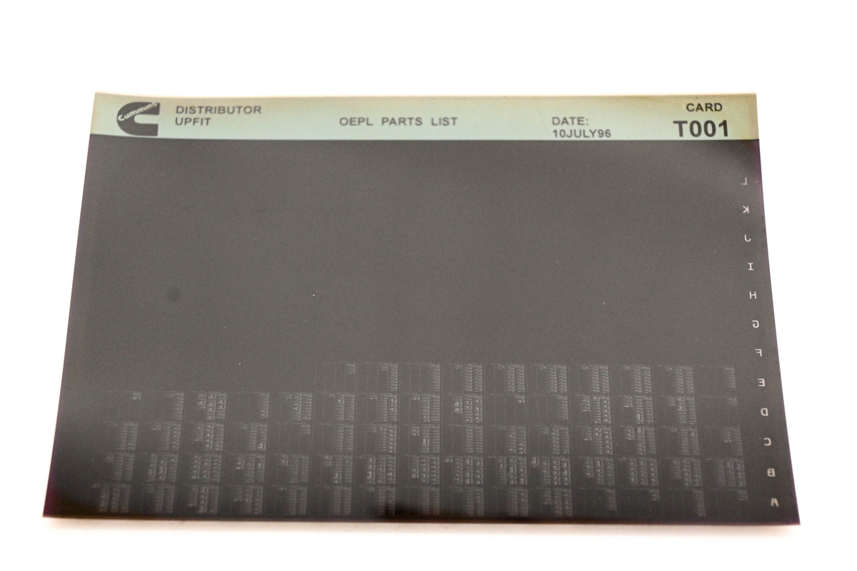 Cummins T001 1996 Distributor Upfit OEPL Parts List Microfiche NOS