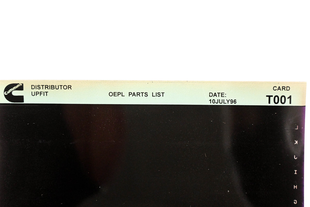 Cummins T001 1996 Distributor Upfit OEPL Parts List Microfiche NOS