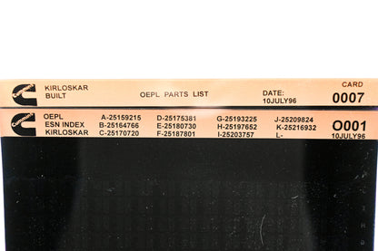 Cummins O001, 0007 1996 Kirloskar OEPL Parts List & ESN Index Lot of 2 Microfiche NOS