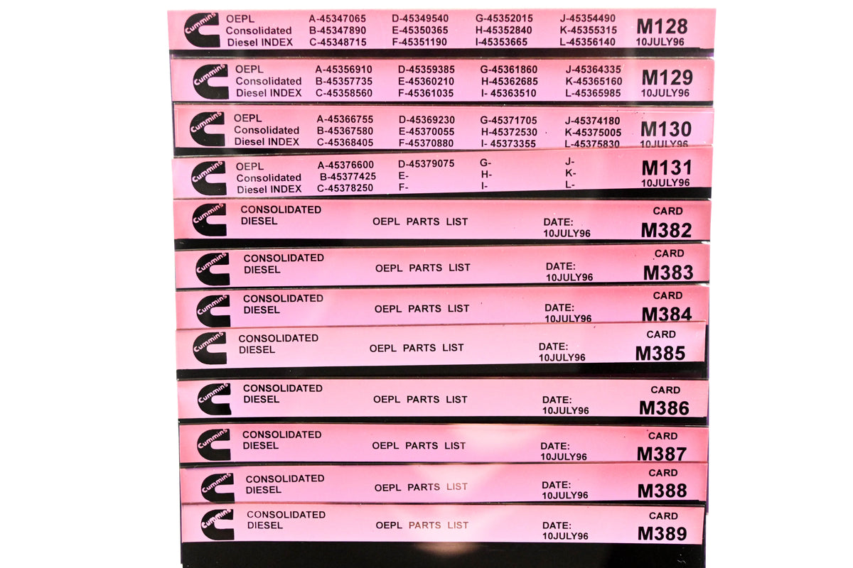 Cummins M128, M382, M389 1996 Consolidated Diesel OEPL Parts List & ESN Index Lot Of 12 Microfiche NOS