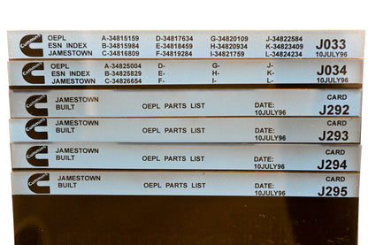 Cummins J033, J292, J295 1996 Jamestown OEPL Parts List & ESN Index Lot Of 6 Microfiche NOS