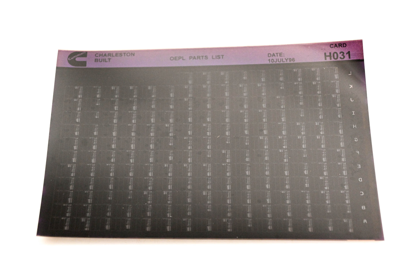 Cummins H031 1996 Charleston OEPL Parts List Microfiche NOS