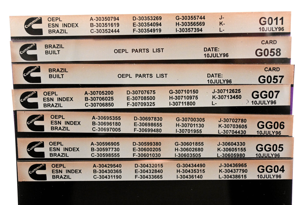 Cummins G011, GG04, G058 1996 Brazil OEPL Parts List & ESN Index Lot Of 7 Microfiche NOS