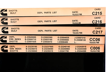 Cummins C006, CC06, C217 1996 Shotts OEPL Parts List & ESN Index Lot Of 5 Microfiche NOS