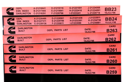 Cummins BB23, B259, B263 1996 Darlington OEPL Parts List & ESN Index Lot Of 7 Microfiche NOS