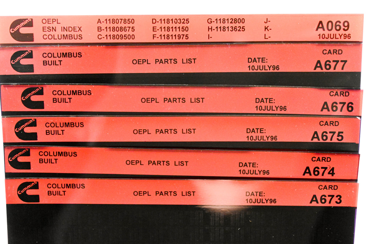 Cummins A069, A673, A677 1996 Columbus OEPL Parts List & ESN Index Lot Of 6 Microfiche NOS