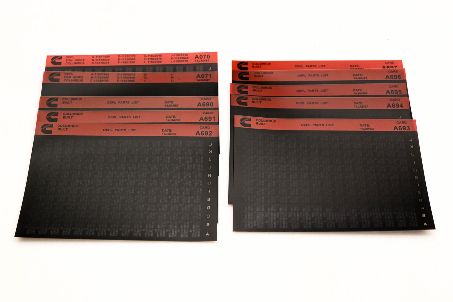 Cummins A070, A690, A697 1997 Columbus OEPL Parts List & ESN Index Lot Of 10 Microfiche NOS