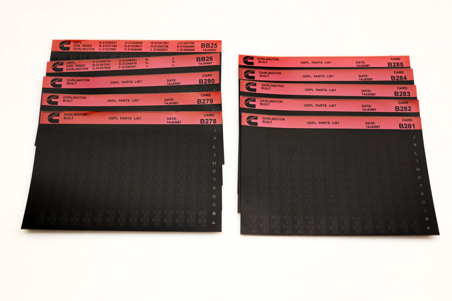Cummins BB25, B278, B285 1997 Darlington OEPL Parts List & ESN Index Lot Of 10 Microfiche NOS