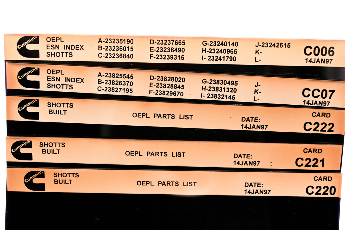 Cummins C006, CC07, C222 1997 Shotts OEPL Parts List & ESN Index Lot Of 5 Microfiche NOS