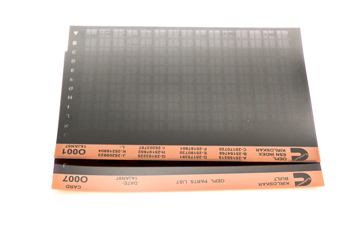 Cummins O001, O007 1997 Kirloskar OEPL Parts List & ESN Index Lot of 2 Microfiche NOS