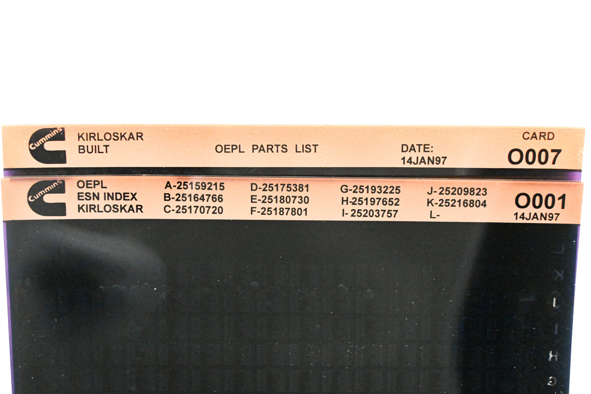 Cummins O001, O007 1997 Kirloskar OEPL Parts List & ESN Index Lot of 2 Microfiche NOS
