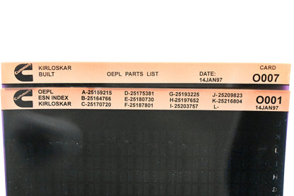 Cummins O001, O007 1997 Kirloskar OEPL Parts List & ESN Index Lot of 2 Microfiche NOS