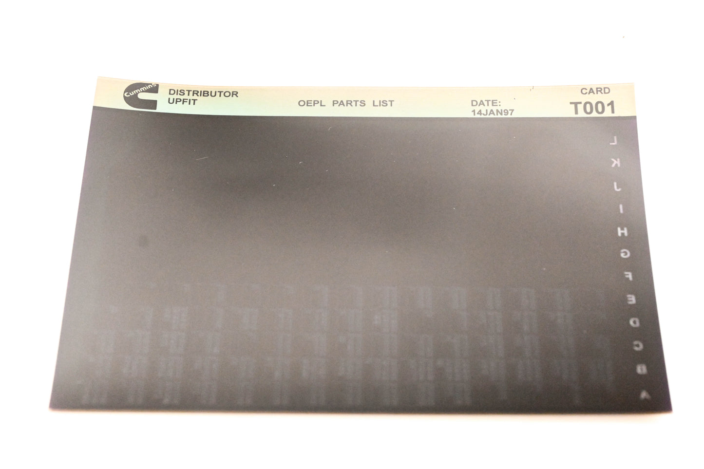 Cummins T001 1997 Distributor Upfit OEPL Parts List Microfiche NOS