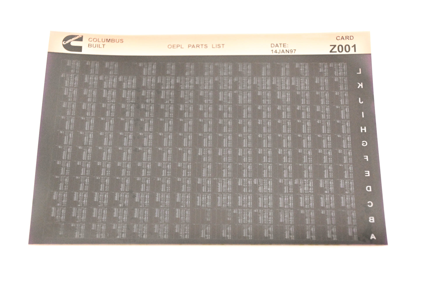 Cummins Z001 1997 Columbus OEPL Parts List Microfiche NOS