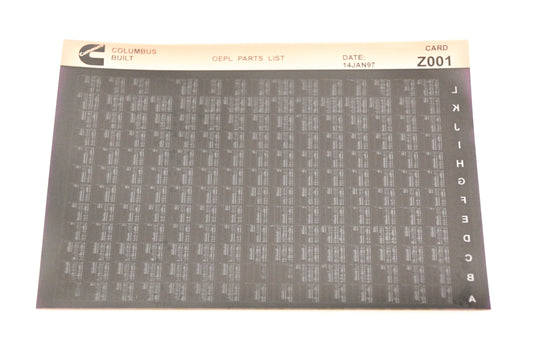 Cummins Z001 1997 Columbus OEPL Parts List Microfiche NOS