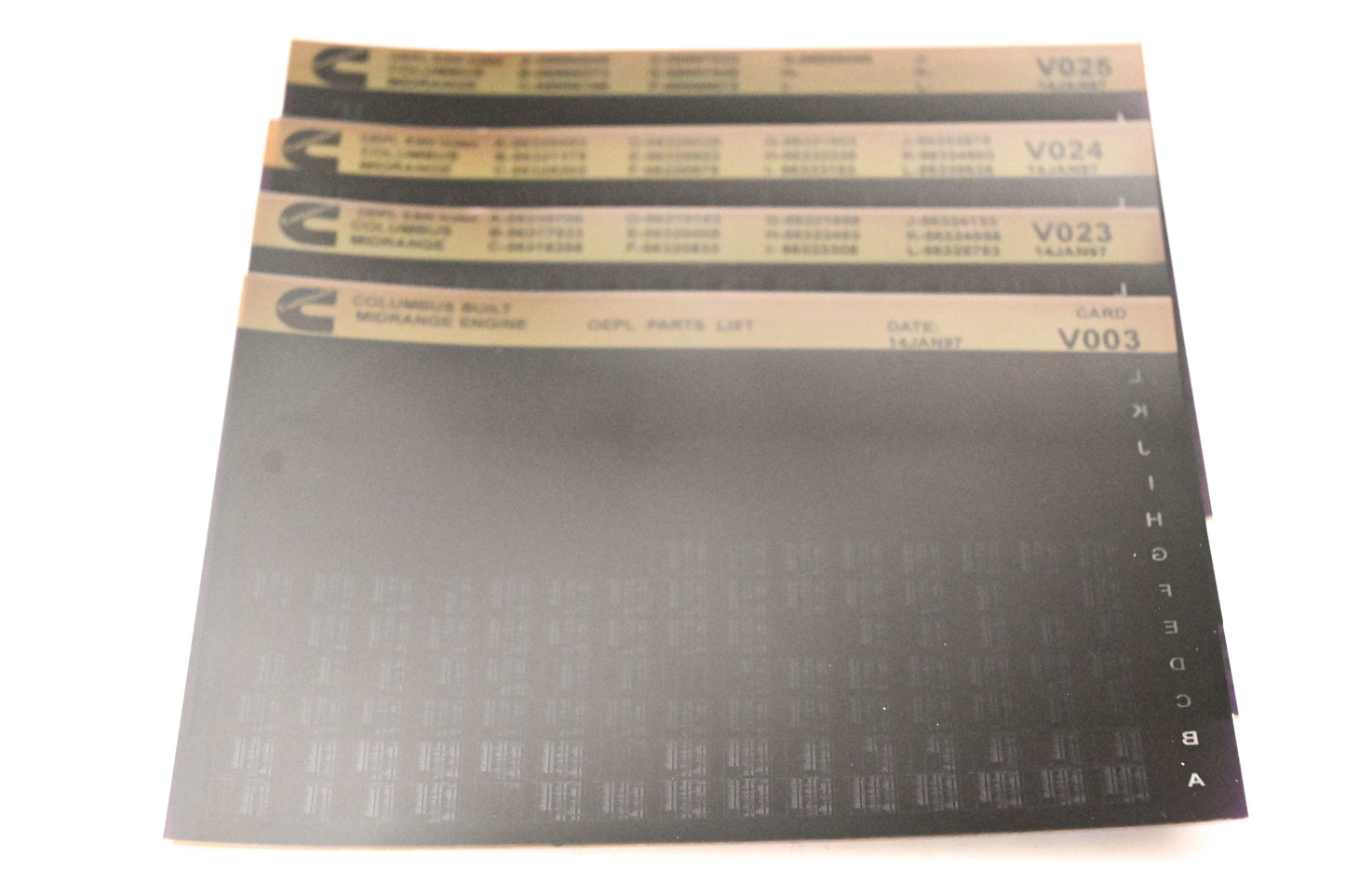 Cummins V003, V023, V025 1997 Columbus Midrange OEPL Parts List & ESN Index Lot Of 4 Microfiche NOS